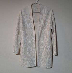 Chico's White Gold Metallic Open Front Duster Womens Size 0 S/4.